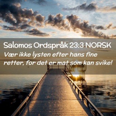 Picture 02 - Salomos Ordspråk 23:3 NORSK - Vær ikke lysten efter hans fine retter, for det - Bible Verse Picture