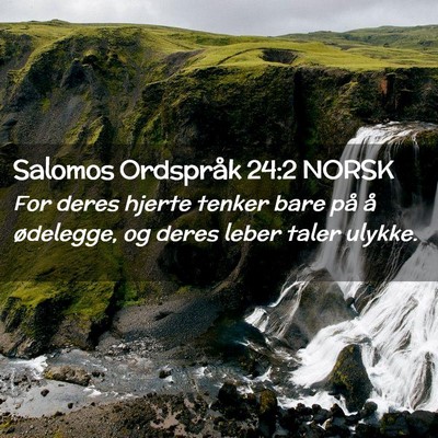Picture 02 - Salomos Ordspråk 24:2 NORSK - For deres hjerte tenker bare på å ødelegge, og - Bible Verse Picture