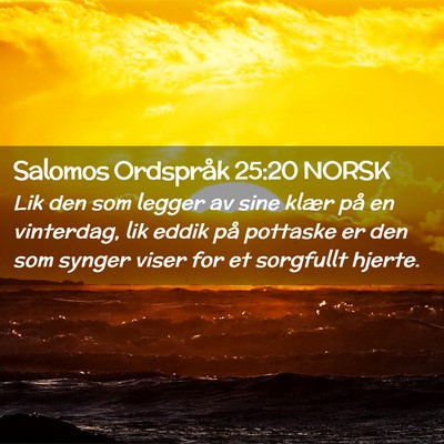 Picture 02 - Salomos Ordspråk 25:20 NORSK - Lik den som legger av sine klær på en - Bible Verse Picture