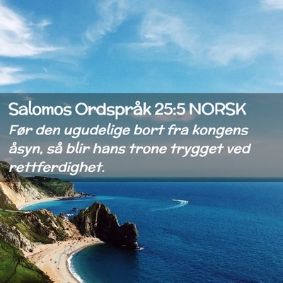 Picture 02 - Salomos Ordspråk 25:5 NORSK - Før den ugudelige bort fra kongens åsyn, så - Bible Verse Picture