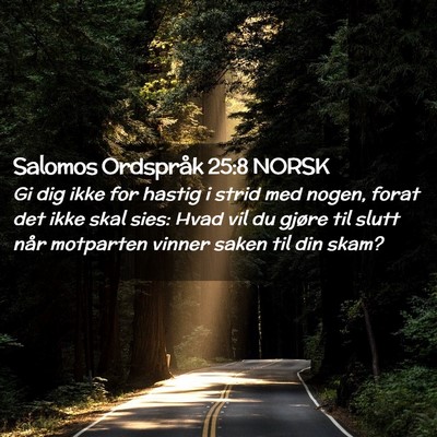 Picture 02 - Salomos Ordspråk 25:8 NORSK - Gi dig ikke for hastig i strid med nogen, forat - Bible Verse Picture