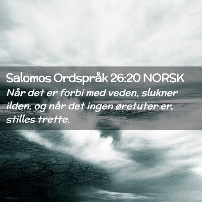 Picture 02 - Salomos Ordspråk 26:20 NORSK - Når det er forbi med veden, slukner ilden, og - Bible Verse Picture