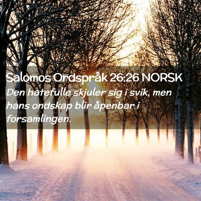 Picture 02 - Salomos Ordspråk 26:26 NORSK - Den hatefulle skjuler sig i svik, men hans - Bible Verse Picture