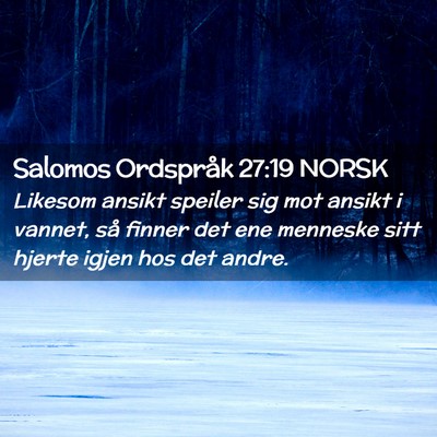 Picture 02 - Salomos Ordspråk 27:19 NORSK - Likesom ansikt speiler sig mot ansikt i vannet, - Bible Verse Picture
