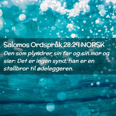 Picture 02 - Salomos Ordspråk 28:24 NORSK - Den som plyndrer sin far og sin mor og sier: Det - Bible Verse Picture