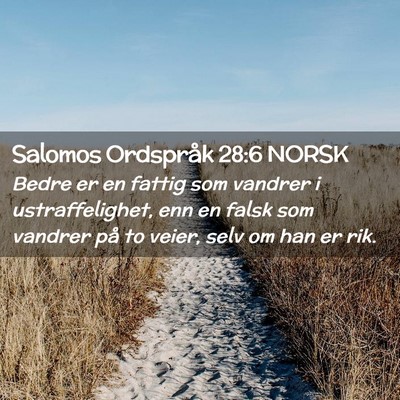 Picture 02 - Salomos Ordspråk 28:6 NORSK - Bedre er en fattig som vandrer i ustraffelighet, - Bible Verse Picture
