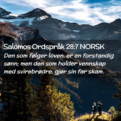 Picture 02 - Salomos Ordspråk 28:7 NORSK - Den som følger loven, er en forstandig sønn; - Bible Verse Picture