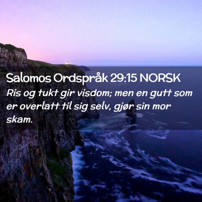 Picture 02 - Salomos Ordspråk 29:15 NORSK - Ris og tukt gir visdom; men en gutt som er - Bible Verse Picture