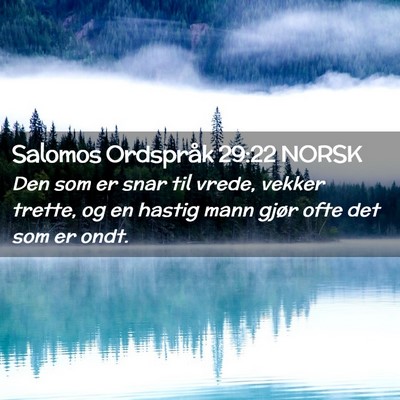 Picture 02 - Salomos Ordspråk 29:22 NORSK - Den som er snar til vrede, vekker trette, og en - Bible Verse Picture