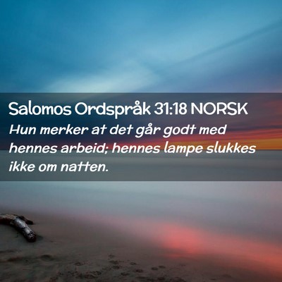 Picture 02 - Salomos Ordspråk 31:18 NORSK - Hun merker at det går godt med hennes arbeid; - Bible Verse Picture