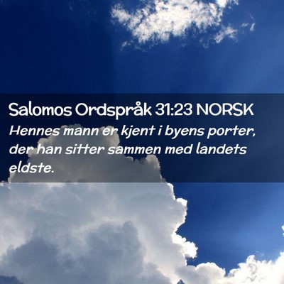 Picture 02 - Salomos Ordspråk 31:23 NORSK - Hennes mann er kjent i byens porter, der han - Bible Verse Picture