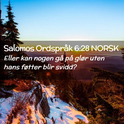 Picture 02 - Salomos Ordspråk 6:28 NORSK - Eller kan nogen gå på glør uten hans føtter - Bible Verse Picture