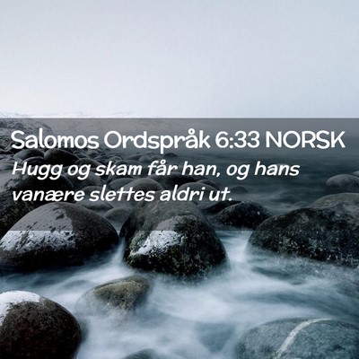 Picture 02 - Salomos Ordspråk 6:33 NORSK - Hugg og skam får han, og hans vanære slettes - Bible Verse Picture