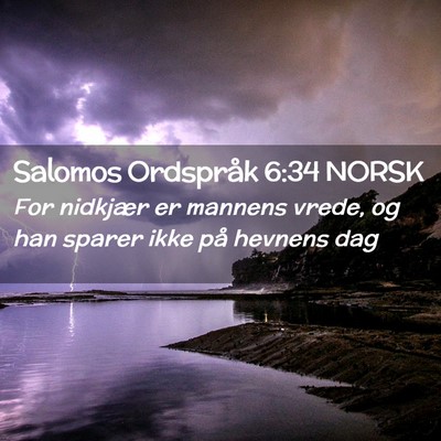 Picture 02 - Salomos Ordspråk 6:34 NORSK - For nidkjær er mannens vrede, og han sparer ikke - Bible Verse Picture