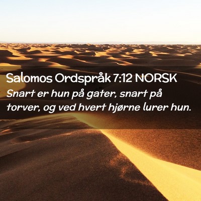 Picture 02 - Salomos Ordspråk 7:12 NORSK - Snart er hun på gater, snart på torver, og ved - Bible Verse Picture