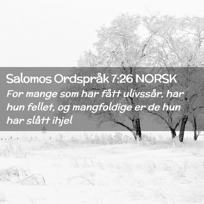 Picture 02 - Salomos Ordspråk 7:26 NORSK - For mange som har fått ulivssår, har hun - Bible Verse Picture