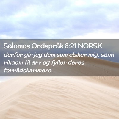 Picture 02 - Salomos Ordspråk 8:21 NORSK - derfor gir jeg dem som elsker mig, sann rikdom - Bible Verse Picture