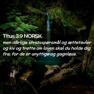 Picture 02 - Titus 3:9 NORSK - men dårlige stridsspørsmål og ættetavler og - Bible Verse Picture
