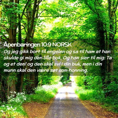 Picture 02 - Åpenbaringen 10:9 NORSK - Og jeg gikk bort til engelen og sa til ham at han - Bible Verse Picture