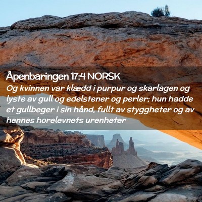 Picture 02 - Åpenbaringen 17:4 NORSK - Og kvinnen var klædd i purpur og skarlagen og - Bible Verse Picture