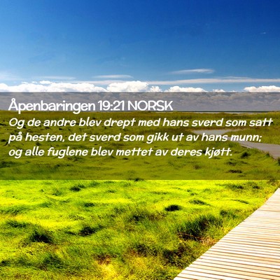 Picture 02 - Åpenbaringen 19:21 NORSK - Og de andre blev drept med hans sverd som satt - Bible Verse Picture