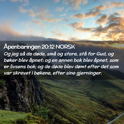 Picture 02 - Åpenbaringen 20:12 NORSK - Og jeg så de døde, små og store, stå for Gud, - Bible Verse Picture