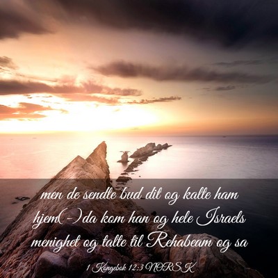 Picture 03 - 1 Kongebok 12:3 NORSK - men de sendte bud dit og kalte ham hjem(-)da kom - Bible Verse Picture