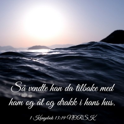 Picture 03 - 1 Kongebok 13:19 NORSK - Så vendte han da tilbake med ham og åt og drakk - Bible Verse Picture