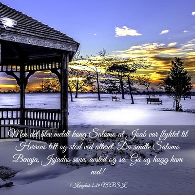 Picture 03 - 1 Kongebok 2:29 NORSK - Men det blev meldt kong Salomo at Joab var - Bible Verse Picture