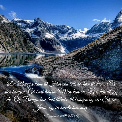 Picture 03 - 1 Kongebok 2:30 NORSK - Da Benaja kom til Herrens telt, sa han til ham: - Bible Verse Picture