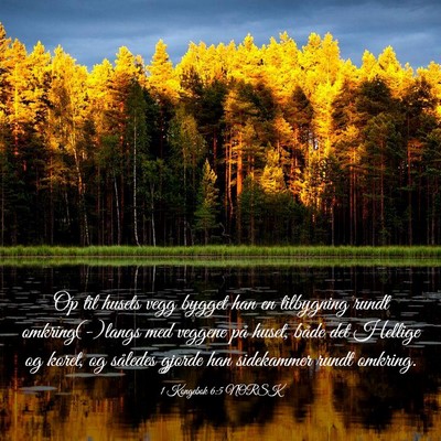 Picture 03 - 1 Kongebok 6:5 NORSK - Op til husets vegg bygget han en tilbygning rundt - Bible Verse Picture