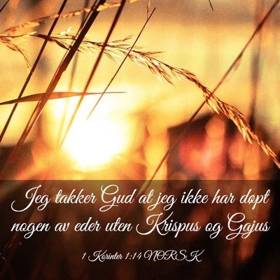 Picture 03 - 1 Korinter 1:14 NORSK - Jeg takker Gud at jeg ikke har døpt nogen av - Bible Verse Picture