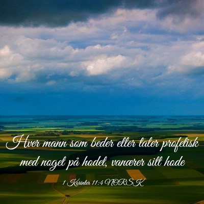 Picture 03 - 1 Korinter 11:4 NORSK - Hver mann som beder eller taler profetisk med - Bible Verse Picture