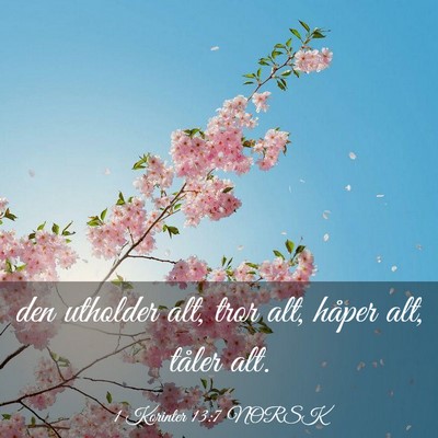 Picture 03 - 1 Korinter 13:7 NORSK - den utholder alt, tror alt, håper alt, tåler - Bible Verse Picture