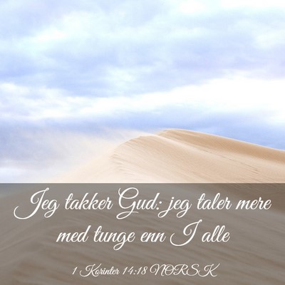 Picture 03 - 1 Korinter 14:18 NORSK - Jeg takker Gud: jeg taler mere med tunge enn I - Bible Verse Picture