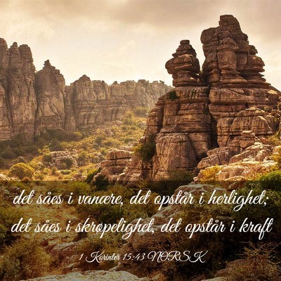 Picture 03 - 1 Korinter 15:43 NORSK - det såes i vanære, det opstår i herlighet; det - Bible Verse Picture