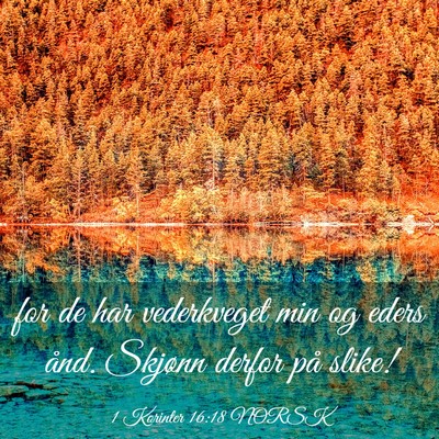 Picture 03 - 1 Korinter 16:18 NORSK - for de har vederkveget min og eders ånd. Skjønn - Bible Verse Picture
