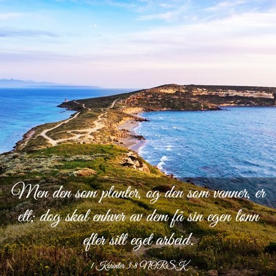 Picture 03 - 1 Korinter 3:8 NORSK - Men den som planter, og den som vanner, er ett; - Bible Verse Picture