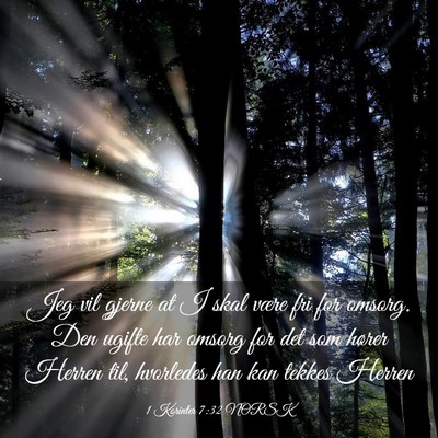 Picture 03 - 1 Korinter 7:32 NORSK - Jeg vil gjerne at I skal være fri for omsorg. - Bible Verse Picture