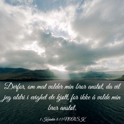 Picture 03 - 1 Korinter 8:13 NORSK - Derfor, om mat volder min bror anstøt, da vil - Bible Verse Picture