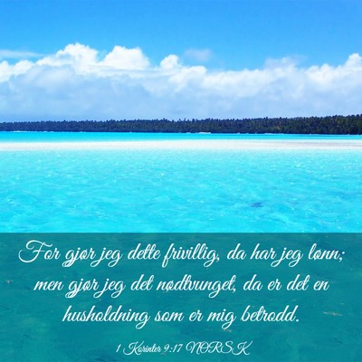 Picture 03 - 1 Korinter 9:17 NORSK - For gjør jeg dette frivillig, da har jeg lønn; - Bible Verse Picture