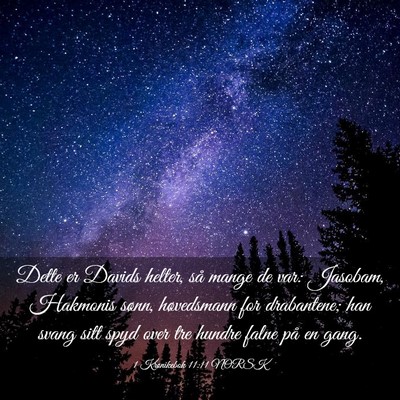 Picture 03 - 1 Krønikebok 11:11 NORSK - Dette er Davids helter, så mange de var: - Bible Verse Picture