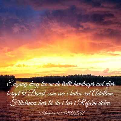 Picture 03 - 1 Krønikebok 11:15 NORSK - Engang drog tre av de tretti høvdinger ned efter - Bible Verse Picture