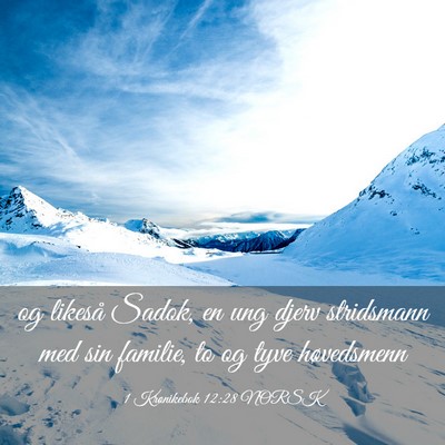 Picture 03 - 1 Krønikebok 12:28 NORSK - og likeså Sadok, en ung djerv stridsmann med sin - Bible Verse Picture