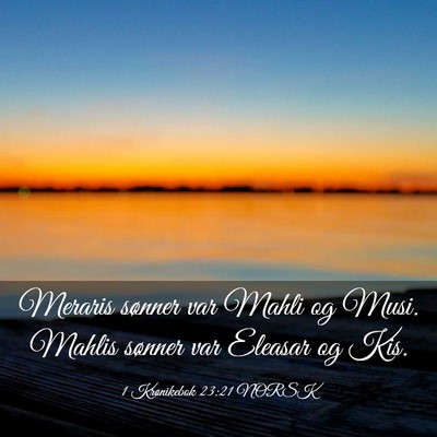 Picture 03 - 1 Krønikebok 23:21 NORSK - Meraris sønner var Mahli og Musi. Mahlis sønner - Bible Verse Picture