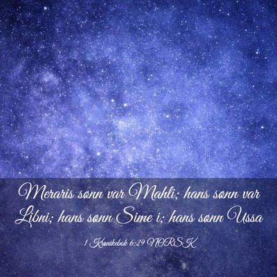 Picture 03 - 1 Krønikebok 6:29 NORSK - Meraris sønn var Mahli; hans sønn var Libni; - Bible Verse Picture