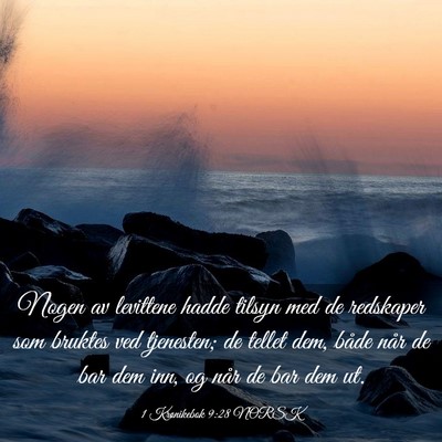 Picture 03 - 1 Krønikebok 9:28 NORSK - Nogen av levittene hadde tilsyn med de redskaper - Bible Verse Picture