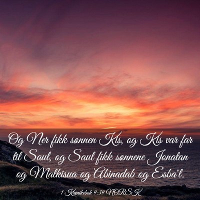 Picture 03 - 1 Krønikebok 9:39 NORSK - Og Ner fikk sønnen Kis, og Kis var far til Saul, - Bible Verse Picture