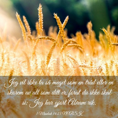 Picture 03 - 1 Mosebok 14:23 NORSK - Jeg vil ikke ta så meget som en tråd eller en - Bible Verse Picture