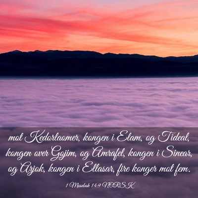 Picture 03 - 1 Mosebok 14:9 NORSK - mot Kedorlaomer, kongen i Elam, og Tideal, kongen - Bible Verse Picture